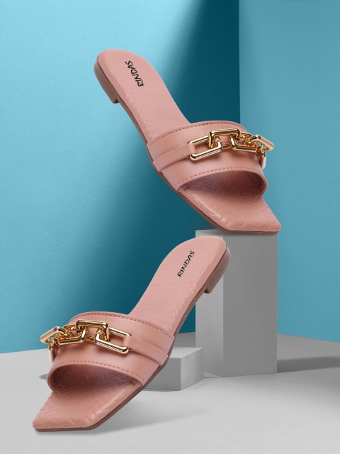 

RINDAS Women Pink Embellished Open Toe Flats