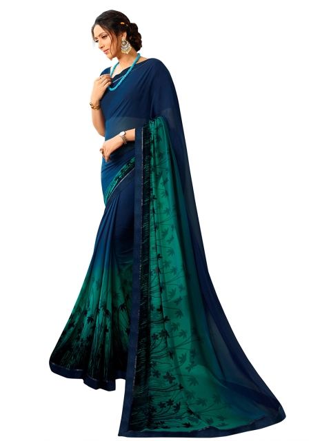 

Zainab chottani Blue Floral Pure Georgette Block Print Saree