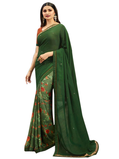 

Zainab chottani Green & Gold-Toned Floral Pure Georgette Saree