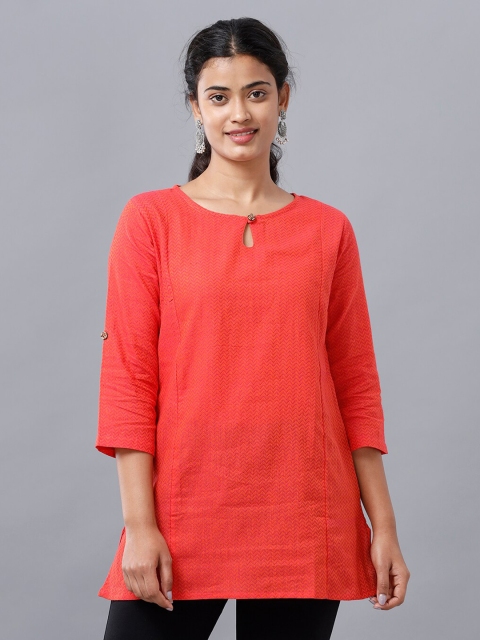 

De Moza Red & imperial red Boat Neck Pure Cotton Kurti