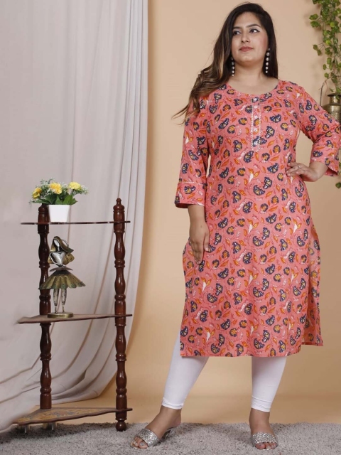 

PNEHA Women Peach-Coloured Floral Printed Kurta