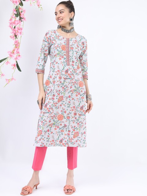 

Vishudh Women Grey Floral Printed Kurta