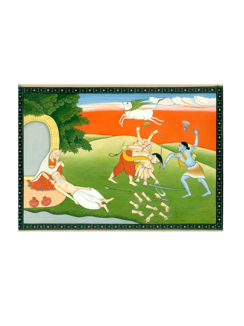 

Exotic India Multicolored Saharabahus Downfall In The Hands Of Lord Parashurama Wall Art, Multi