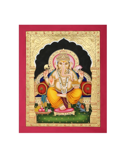 

Exotic India Temple Entrance Ganesha Framed Wall Painting, Multi