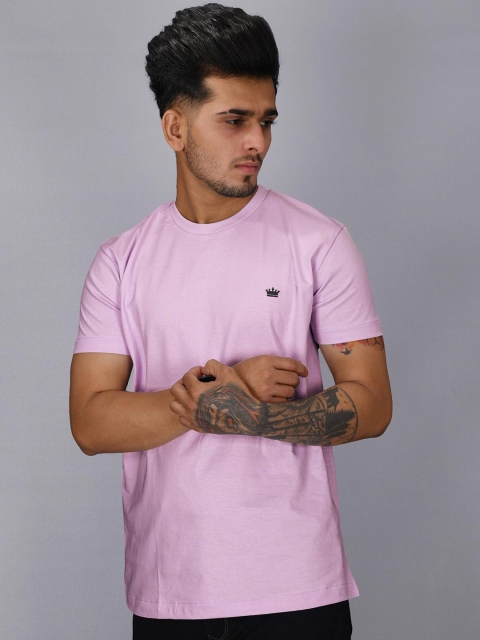 

FRENCH CROWN Men Pink Printed Raw Edge T-shirt