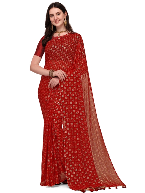 

Kasak Red & Gold-Toned Bandhani Zari Bandhani Saree