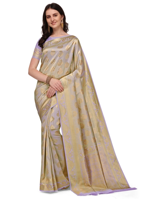 

Kasak Purple & Gold-Toned Paisley Zari Silk Blend Banarasi Saree