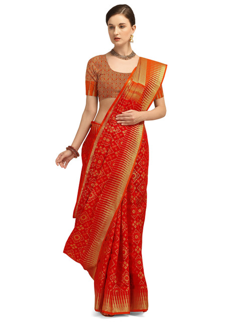 

Kasak Red & Gold-Toned Zari Silk Blend Kanjeevaram Saree