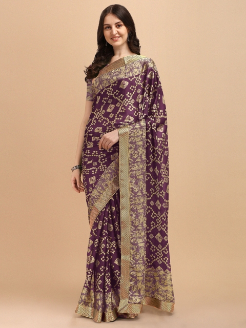 

Kasak Purple & Gold-Toned Bandhani Zari Bandhani Saree