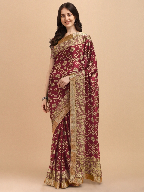 

Kasak Maroon & Beige Bandhani Zari Bandhani Saree