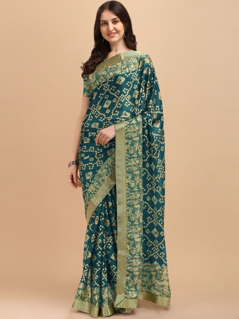 

Kasak Women Sea Green & Cream-Coloured Bandhani Saree With Blouse Piece