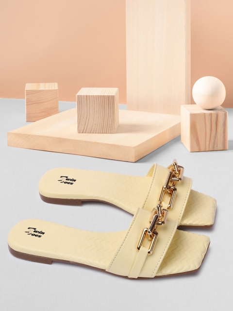 

TWIN TOES Women Yellow Textured Buckles Flats