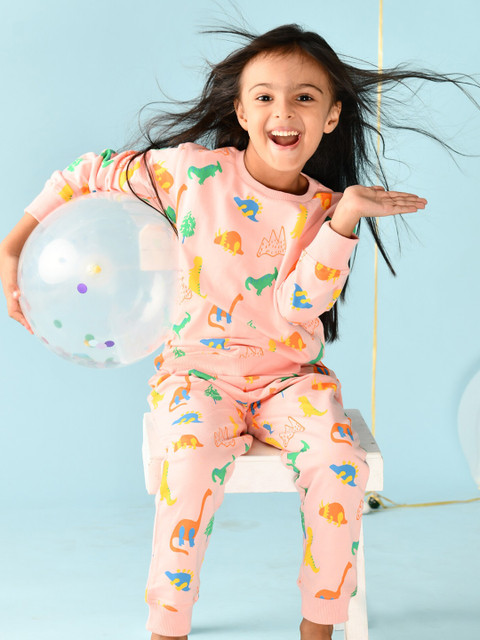 

Anthrilo Girls Pink Printed Pure Cotton Night suit