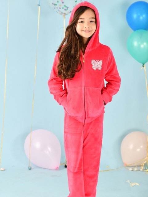 

Anthrilo Girls Pink Embellished Cotton Sweatshirt Jogger Set