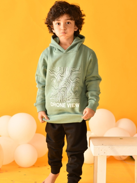 

Anthrilo Boys Olive Green & Black Printed Sweatshirt Top with Trouser