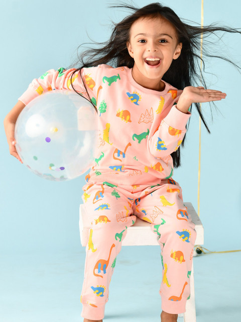 

Anthrilo Girls Pink & Green Printed Pure Cotton Sweatshirt With Trousers