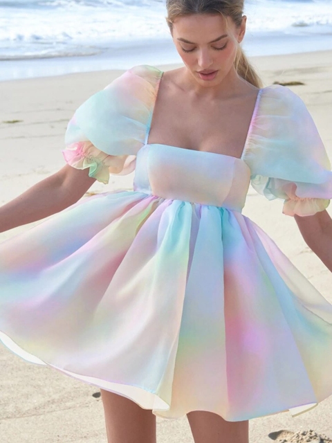 

BoStreet White & Blue Tie and Dye Fit & Flare Dress