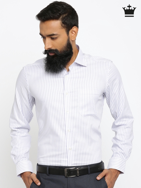 

Louis Philippe Men White & Purple Wrinkle Free Striped Formal Shirt