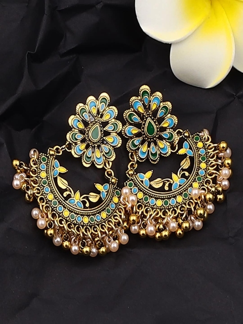 

Jewelz Women Gold-Toned & Yellow Contemporary Chandbalis Earrings