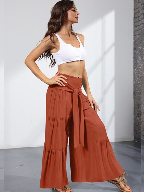 

BoStreet Women Red Loose Fit Pleated Trousers