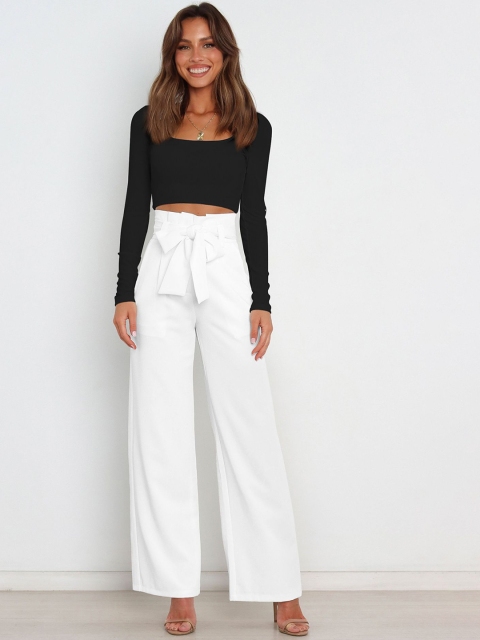 

BoStreet Women White Mom Fit Trousers