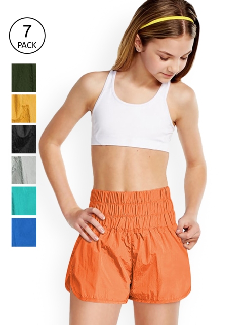 

BoStreet Women Pack Of 7 Loose Fit Regular Shorts, Orange