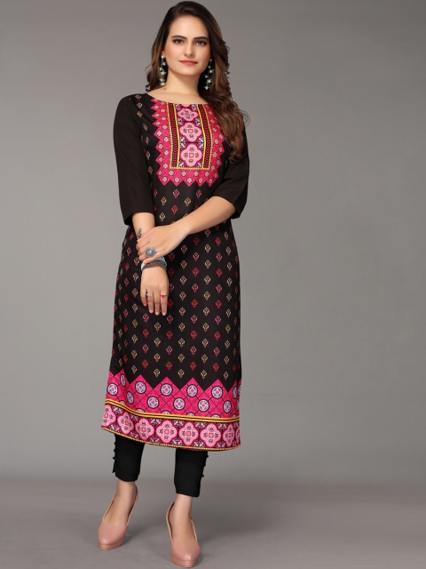 

Nimayaa Women Black Ethnic Motifs Printed Indie Prints Crepe Kurta