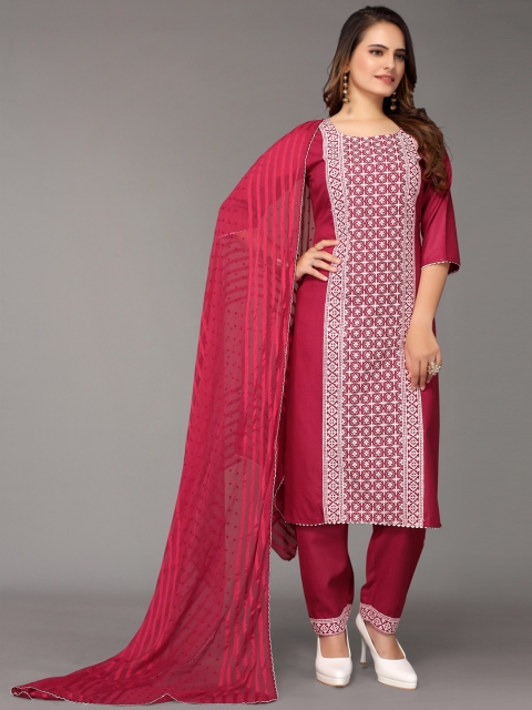 

Nimayaa Women Maroon Chikankari Kurti with Trousers & With Dupatta