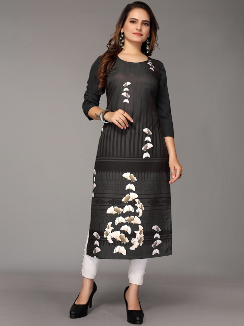 

Nimayaa Women Grey Floral Printed Floral Crepe Kurta