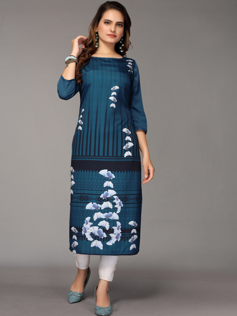 

Nimayaa Women Blue Floral printed Crepe Kurta