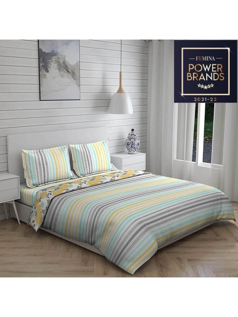 

Layers Yellow & Grey Printed 4pcs AC Room Double Queen Bedding Set