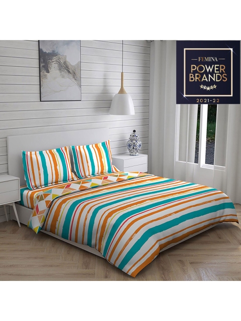 

Layers Orange Colored & White Striped 225 TC Pure Cotton Double King Bedding Set