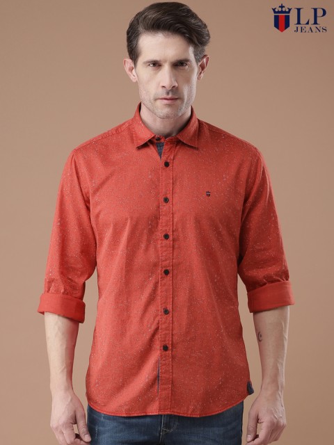

Louis Philippe Jeans Men Rust Red Slim Fit Printed Casual Shirt