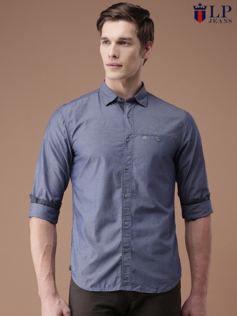 

Louis Philippe Jeans Men Blue Solid Slim Fit Casual Shirt