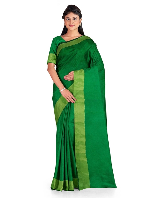

SAADHVI Green & Gold-Toned Silk Cotton Ready to Wear Sungudi Saree