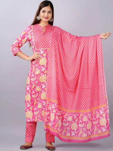 

KALINI Women Pink Floral Printed Pure Cotton Kurta with Palazzos & Dupatta