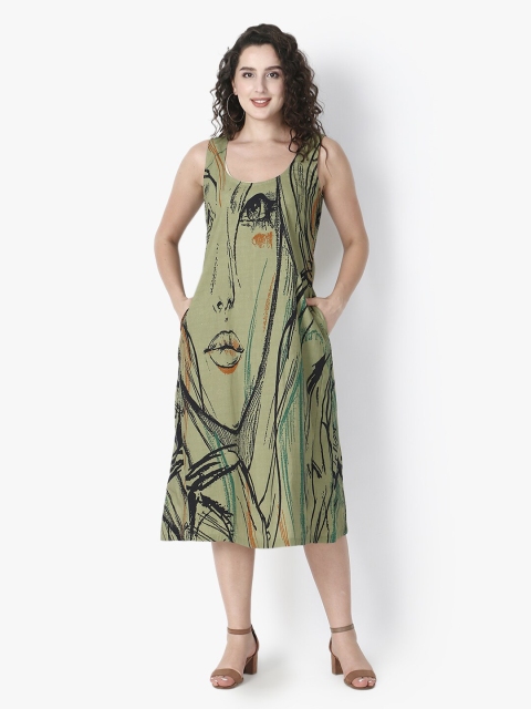 

Again fashions Green Animal A-Line Midi Dress