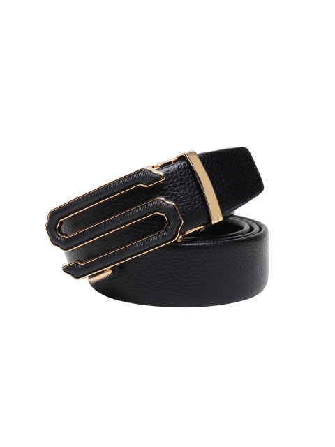

Elite Crafts Men Black & Gold-Toned Textured Leather Belt