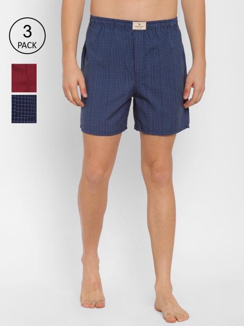 

cape canary Pack Of 3 Men Red & Blue Checked Cotton Boxers