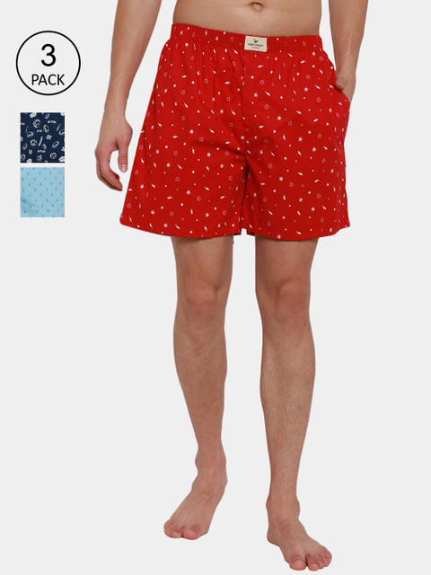 

cape canary Pack Of 3 Men Red & Blue Printed Cotton Boxers
