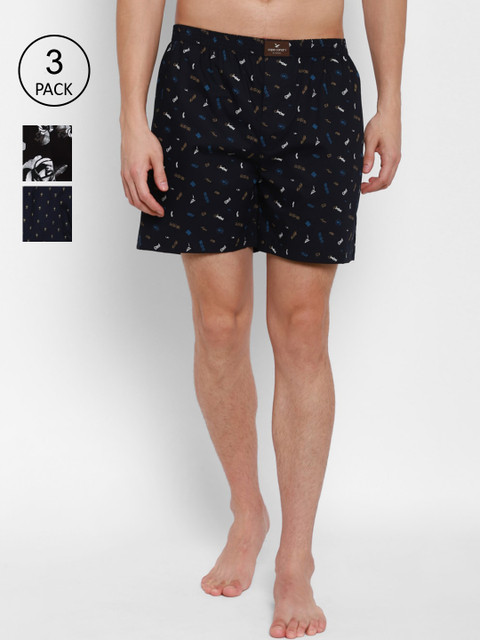 

cape canary Pack Of 3 Men Black & Navy Blue Printed Cotton Boxers