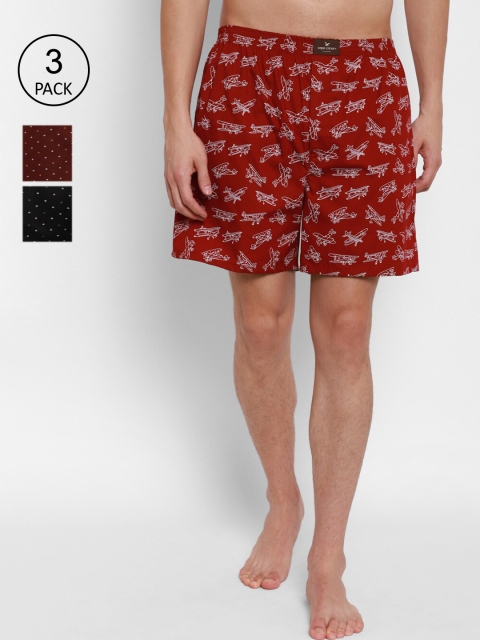 

cape canary Pack Of 3 Men Red & Maroon Printed Cotton Boxers CCBOXERCOMBOGRP11