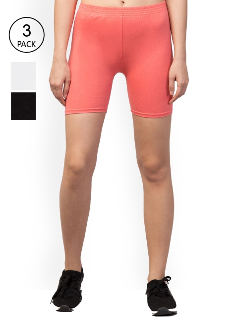

Apraa & Parma Women Coral & White Slim Fit Cycling Sports Shorts