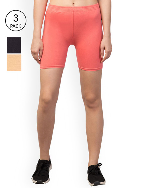 

Apraa & Parma Pack Of 3 Women Ombre Slim Fit Cycling Sports Shorts, Pink