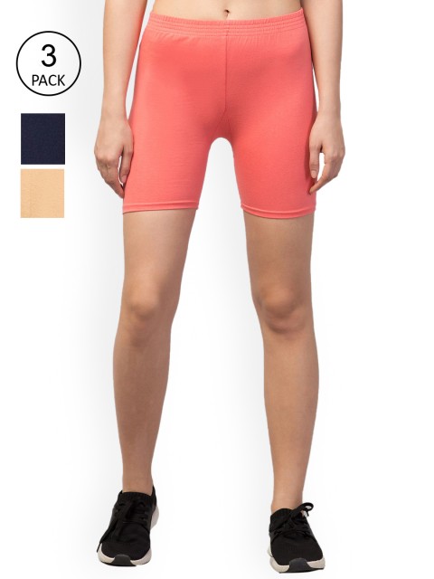 

Apraa & Parma Women Pink, Black & Beige Slim Fit Cycling Sports Shorts