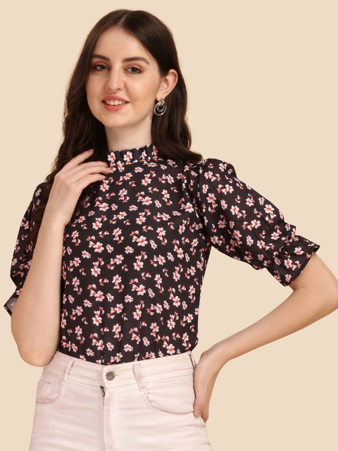 

Wedani Black Floral Print Ruffle Top