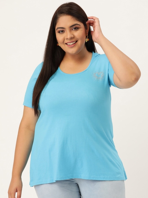 

theRebelinme Women Plus Size Turquoise Blue T-shirt