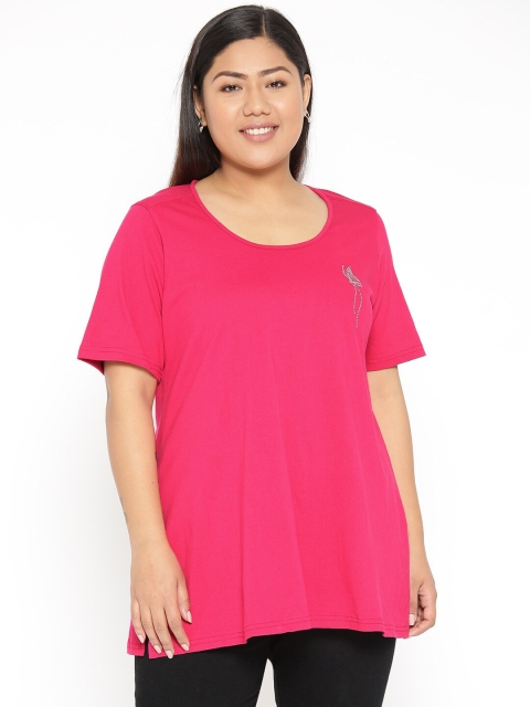 

theRebelinme Women Plus Size Pink Raw Edge T-shirt