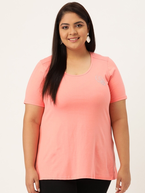 

theRebelinme Women Plus Size Peach-Coloured T-shirt