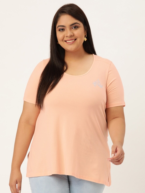 

theRebelinme Women Plus Size Peach-Coloured T-shirt